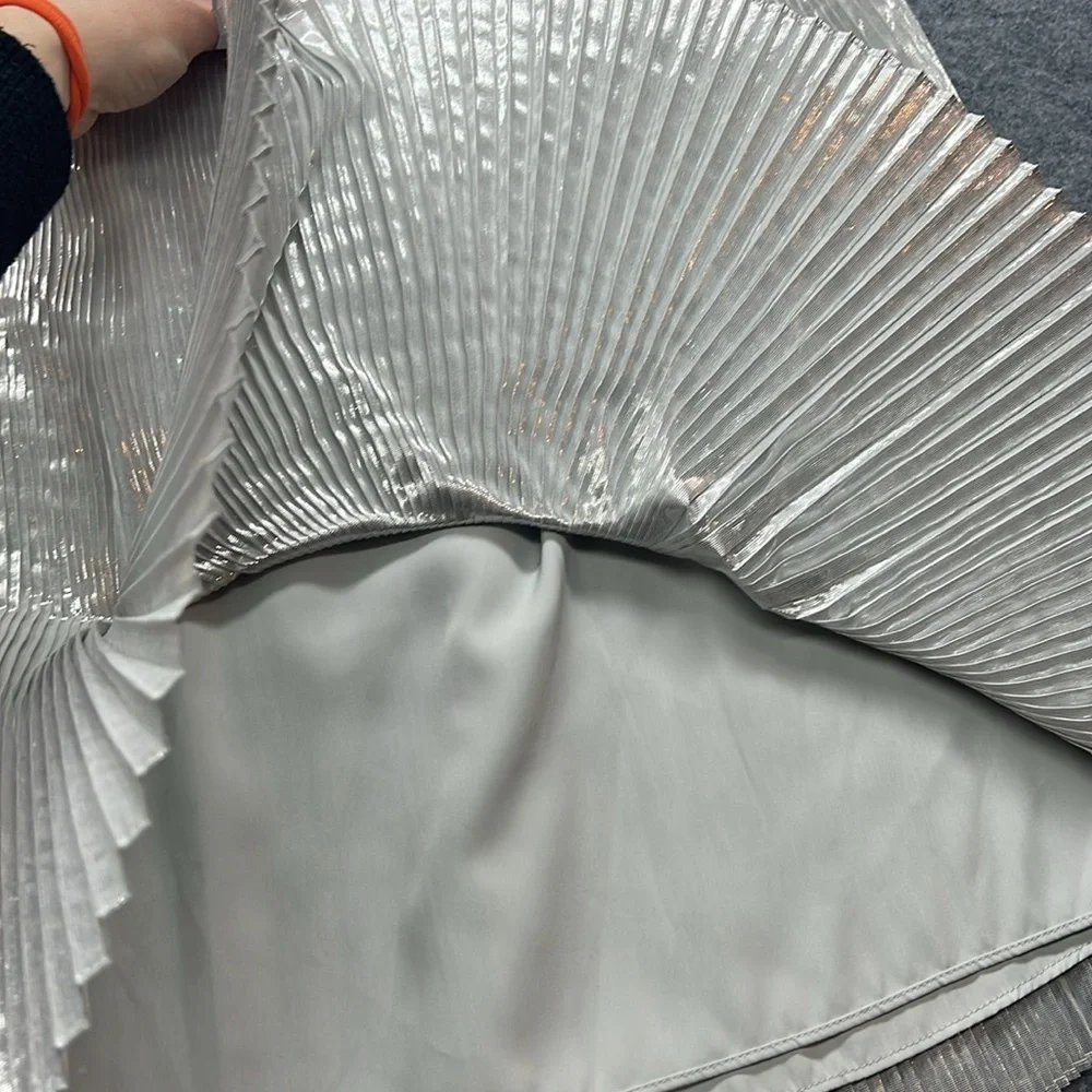 Talbots Metallic Silver Micro Pleat A-line Skirt - Picture 4 of 6